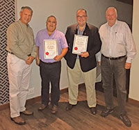 Presentation of Certificates of Endorsement for ARC Training Courses. Left to right: Colin Ackroyd (board member – SAIS), Chris Northy-Baker (facilitator – ARC Training), Angus Warren-Darroch (MD – ARC Training), and Dave Dodge (chairman – SAIS).
